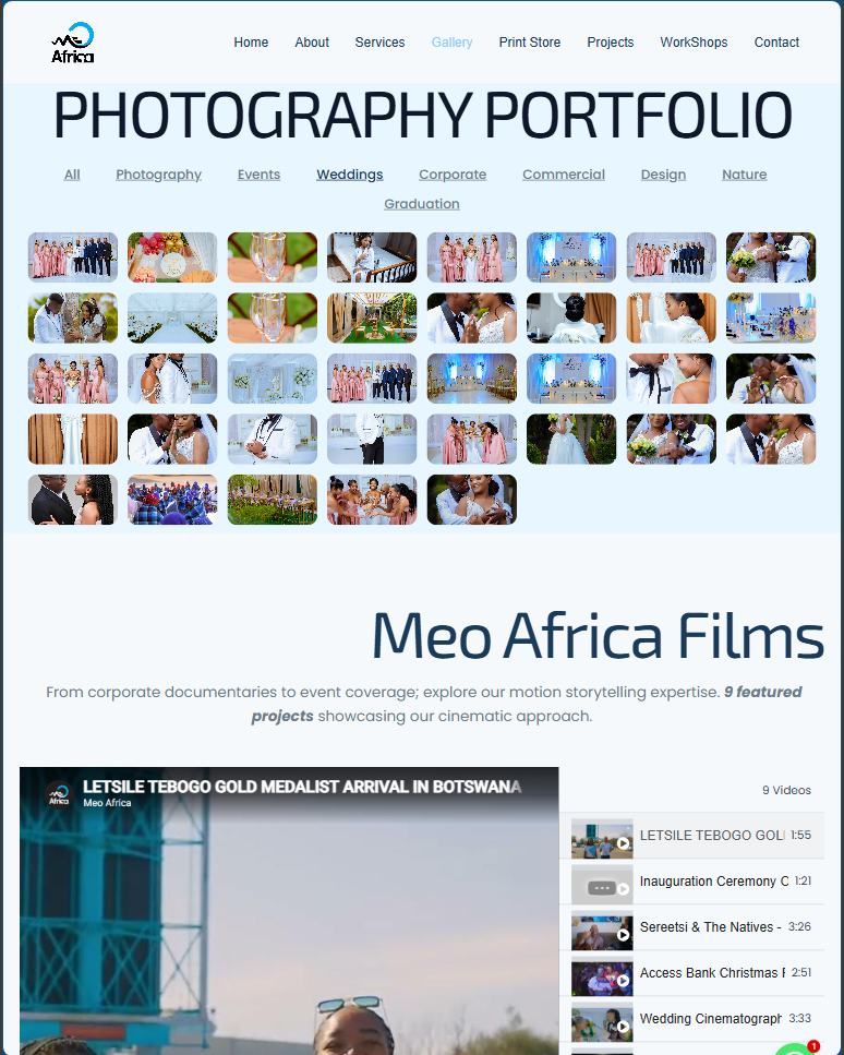 MeoAfrica gallery page shown on a tablet device