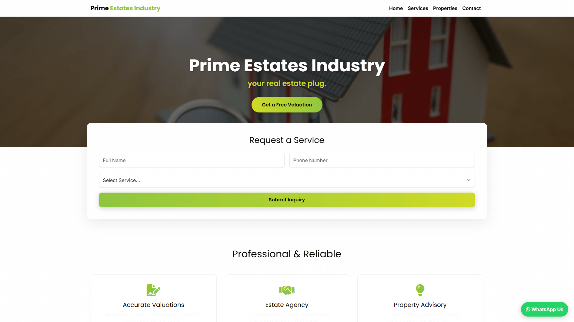 Prime Estate Industry Website - Property valuation company website showcasing professional services